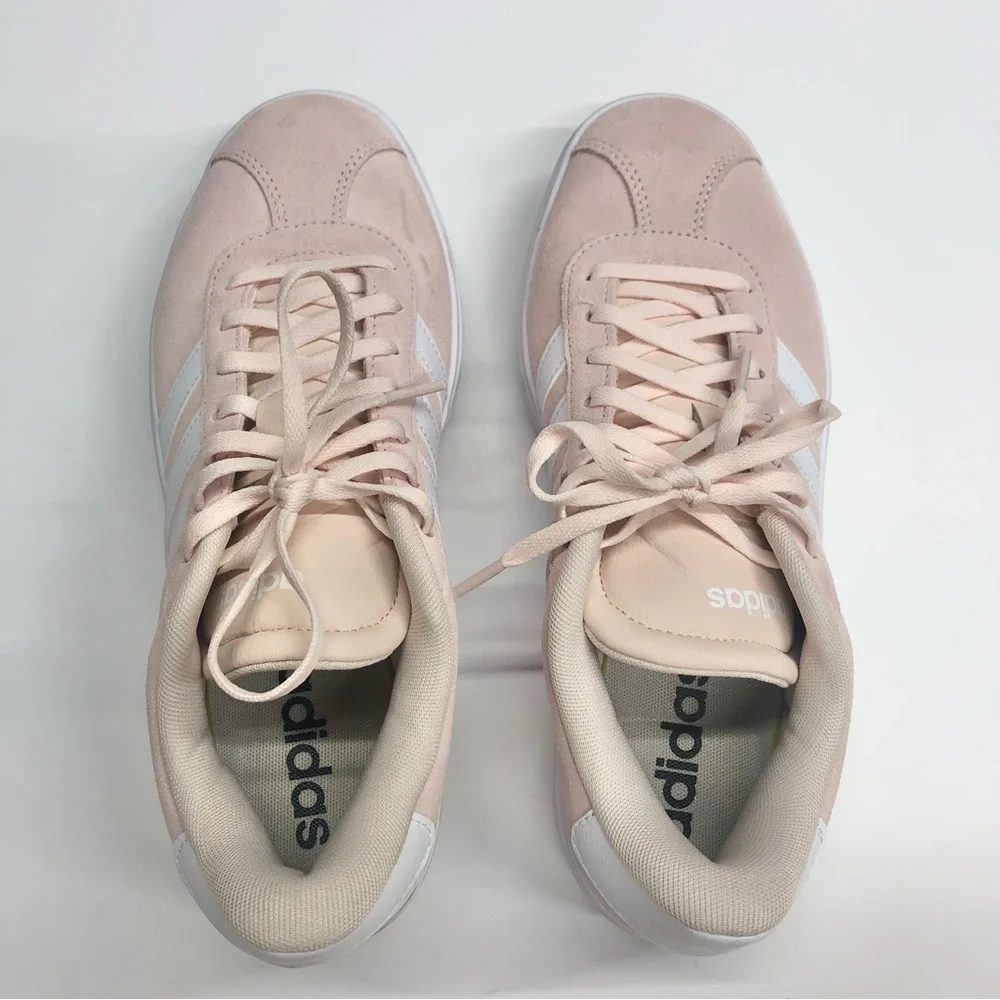 Adidas VL Court Bold Womens 9 Quartz Cloud White Pink Suede Low Top Sneakers - Picture 6 of 9